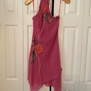 BCBGMaxAzria Silk Pink Embellished Spaghetti Strap Top